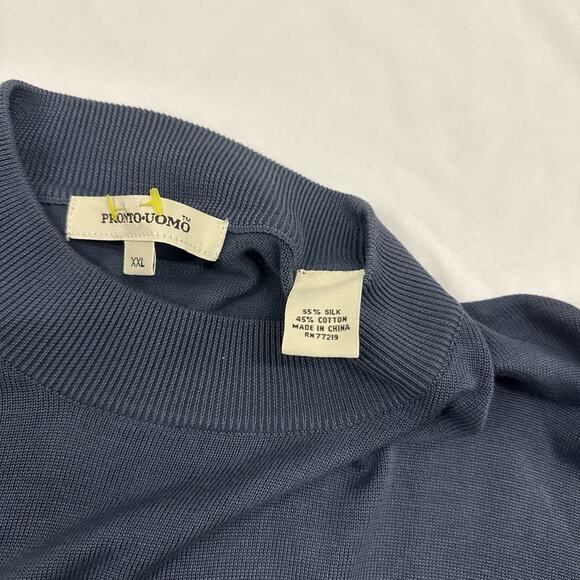 Pronto Uomo Sweater Mens XXL Blue Silk Cotton Mock Neck Quiet Luxury Old Money - Picture 4 of 8